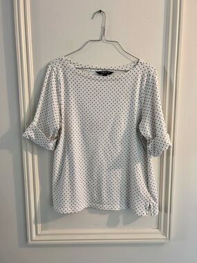 Ralph Lauren White with Black Polka Dot Boatneck Blouse